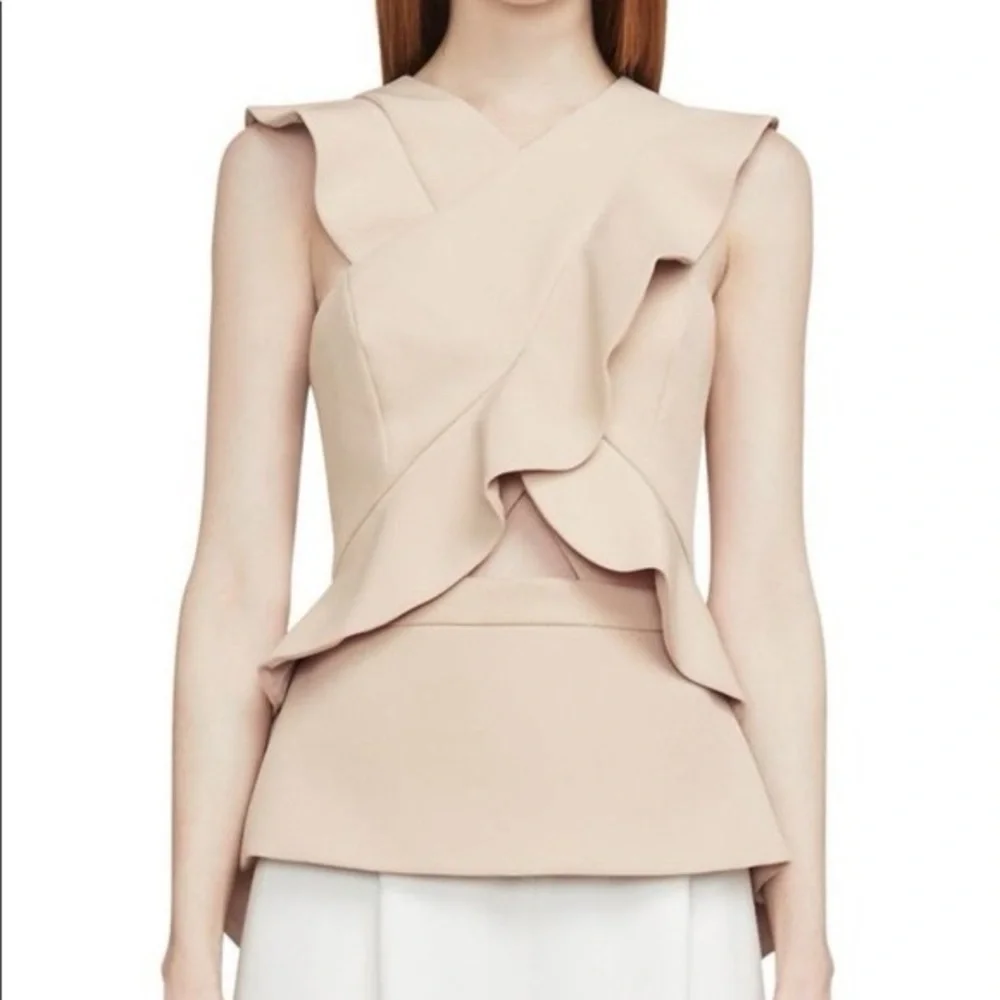 BCBGMaxAzria Cream Ruffled Sleeveless Top - Picture 2 of 6